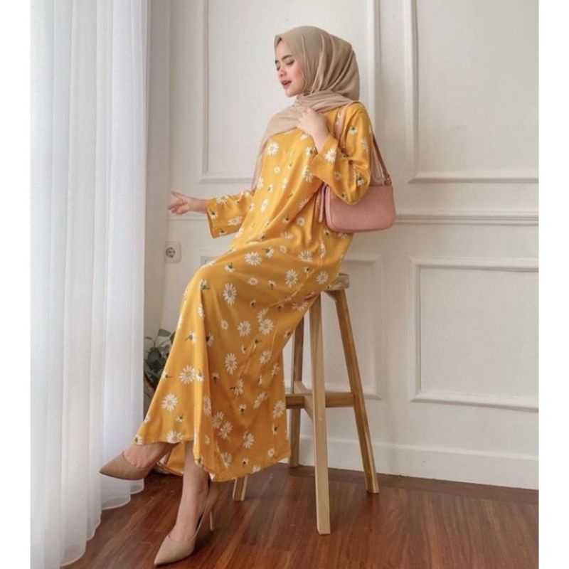 daster long lengan panjang LD 120 PB 130 bawah mata kaki, daster panjang viral kekinian, daster rayon busui terlaris ARBANI COLECTION-ORINA ( RINE KUNING)