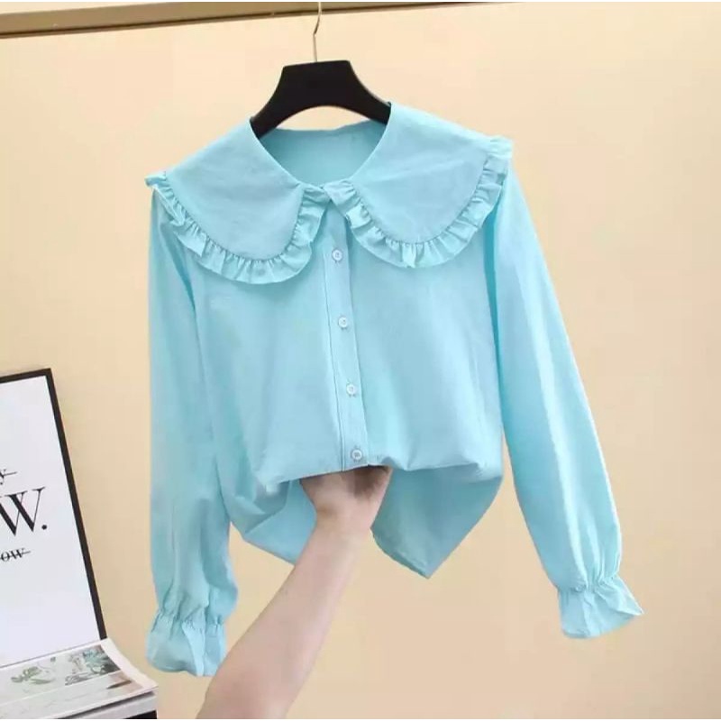 Blouse Size M L XL XXL XXXL-Blouse Wanita-Blouse Korean Style-Korean Blouse-Blouse Jumbo-Blouse Big Size-Blouse Viany-Ice blue