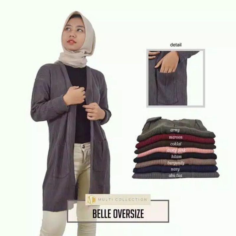 Belle Cardigan Rajut/ LONG CARDY/BELLE OVERSIZE-Abu tua