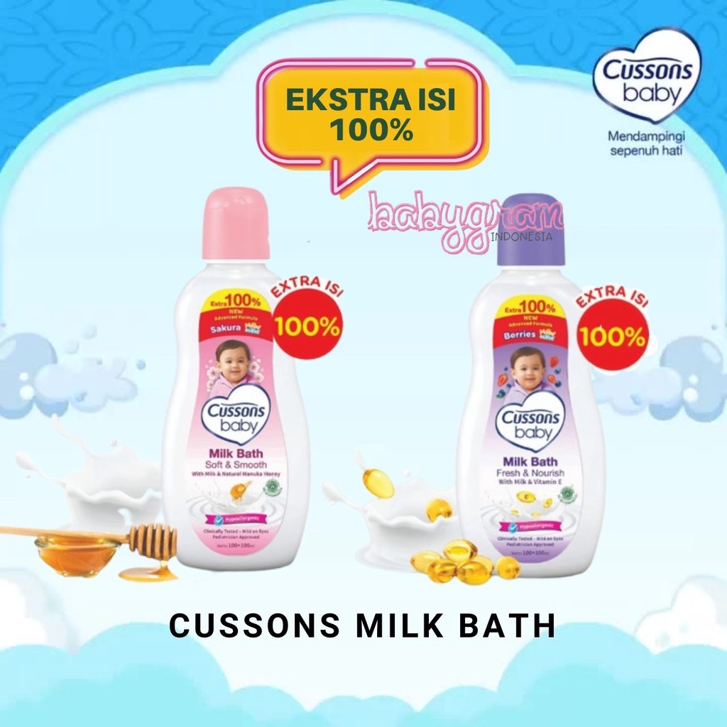 Cussons Baby Milk Bath / Hair Body Wash Sabun Bayi 200ml 100ml+100ml