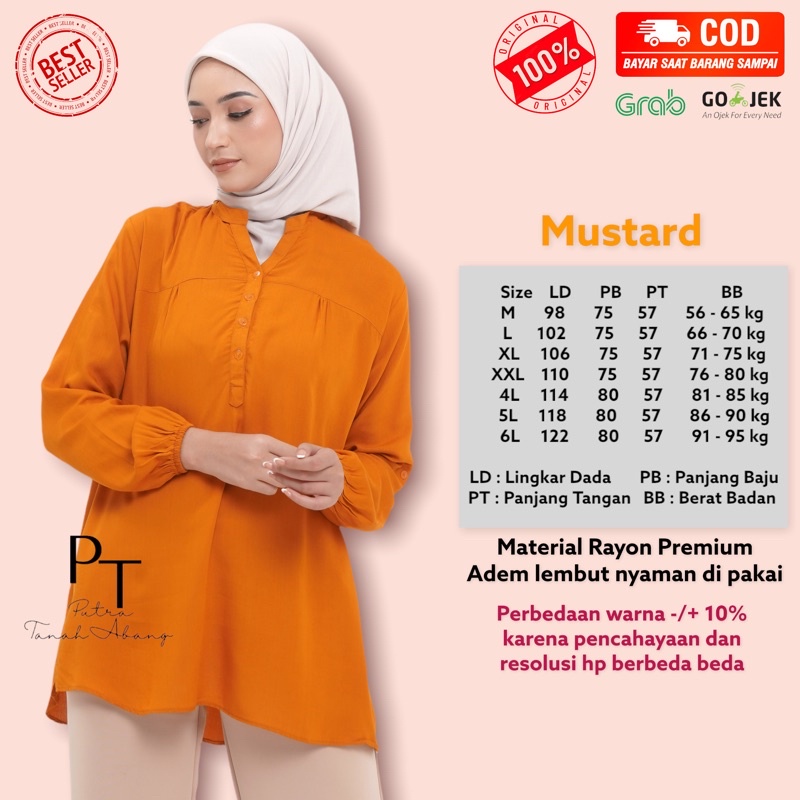 blouse atasan polos mustard kuning kunyit baju wanita cewek perempuan muslimah rayon Busui Friendly