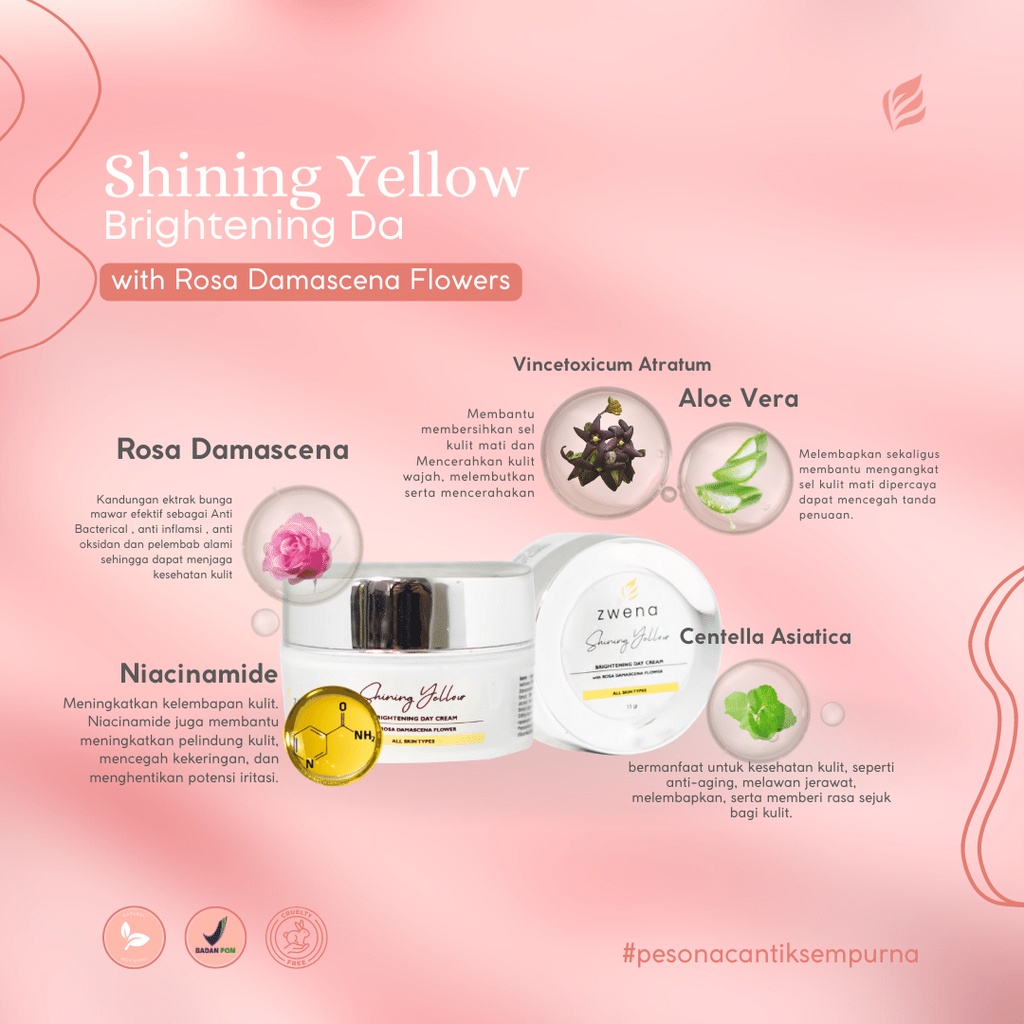 ZWENA Brightening Day Cream with Rosa damascena Flower Skincare Pencerah dan Nutrisi Wajah Original BPOM