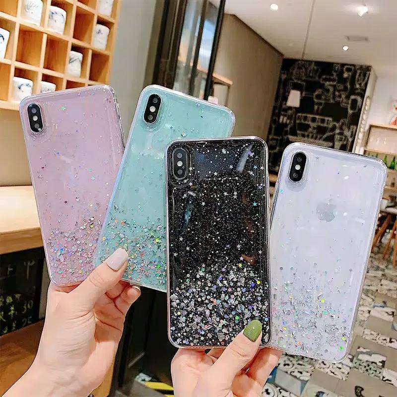 Case Import OPPO A8 A31 A12 A5S A7  A3S A5  6 C12 C15  Sparkly Silver Foil Starry Soft