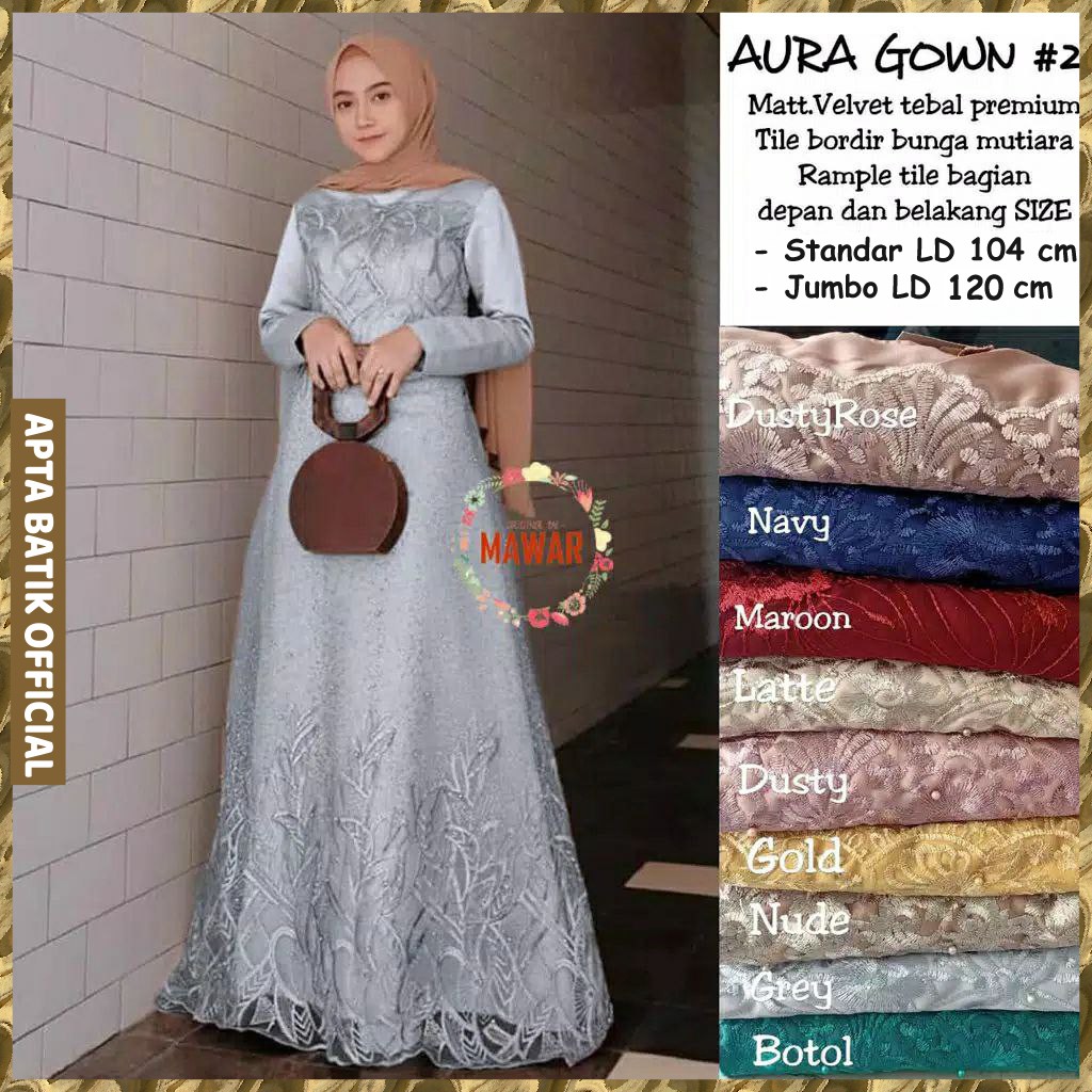 ORI 8 WARNA ADA JUMBO Dress Exclusive Premium Sahita Maxi Tile Mutiara Brodir 3D Aura Gown