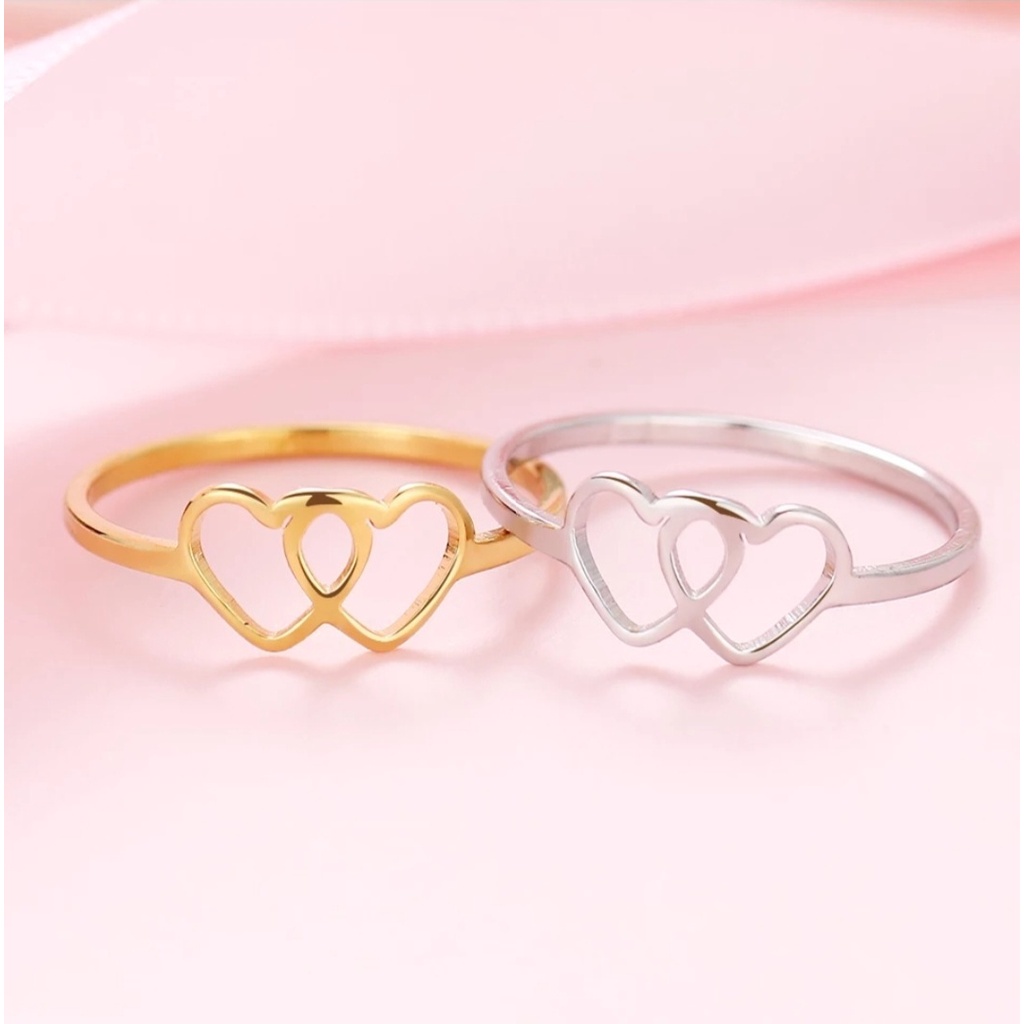 Cincin Bentuk Love Ganda Romantis Tersedia Warna Rose Gold, Gold dan Silver