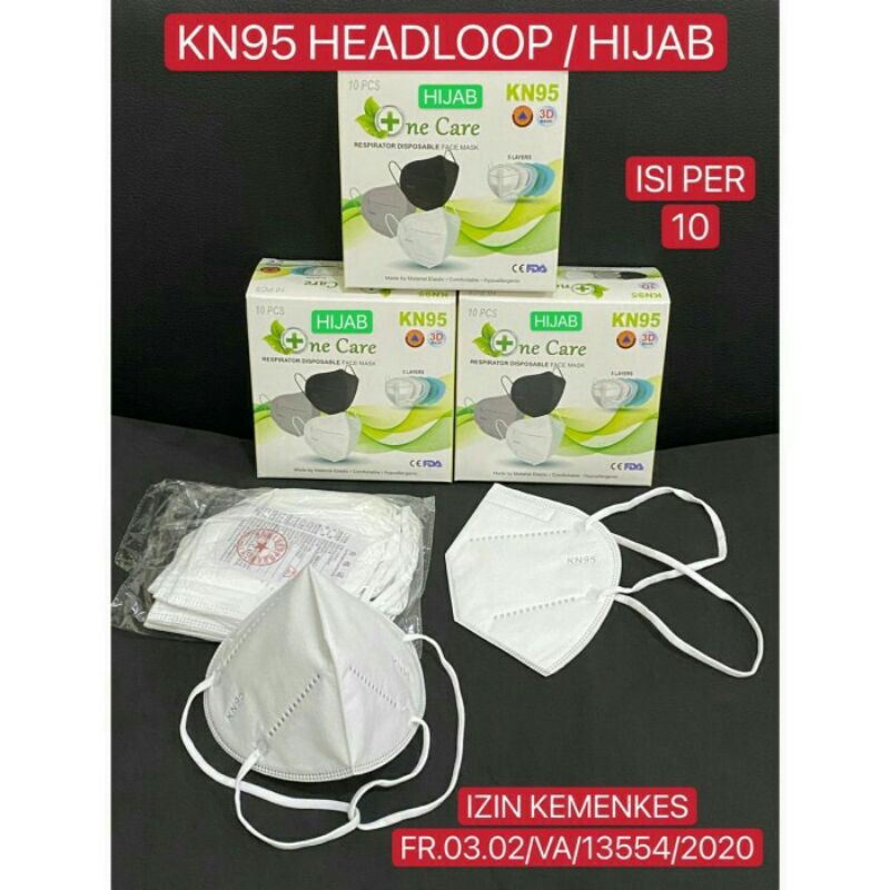 Masker KN95 N95 5 Ply Hijab Headloop Grade Medical Bedah Medis Surgical-PUTIH