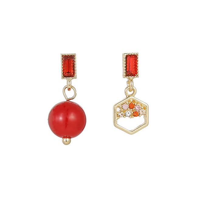 LRC Anting Tusuk Fashion Red Pearl Earrings Diamond Earrings D60876