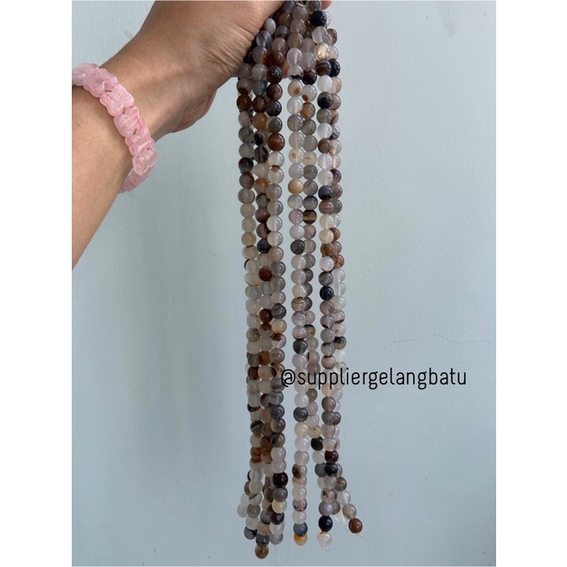 bahan batu import CARNELIAN DALMANTION 10mm natural HITAM PUTIH LORENG