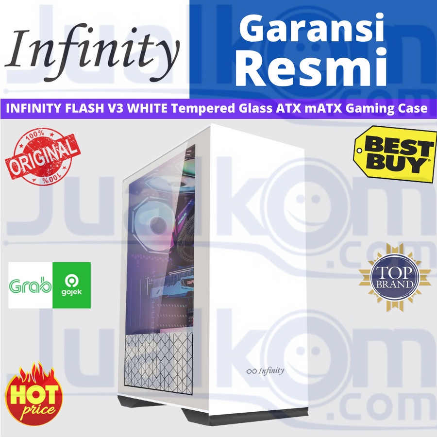 Casing Infinity Flash V3 Tempered Glass ATX MATX Gaming PC Case Putih