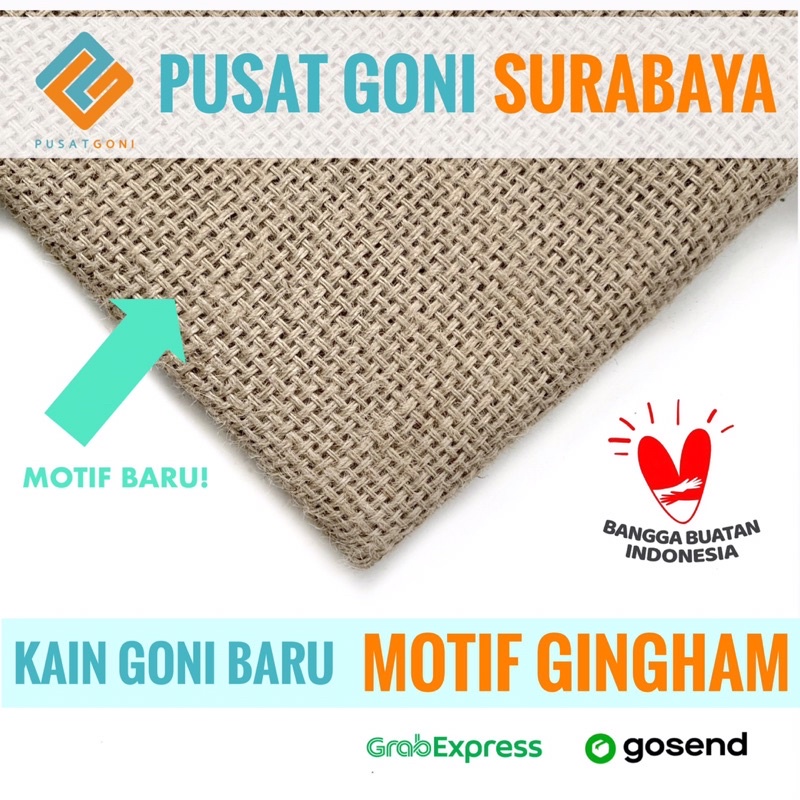 Kain Goni Meteran Motif Gingham - Kain Goni Tenun Gingham - Kain Goni Natural - Kain Goni Surabaya -