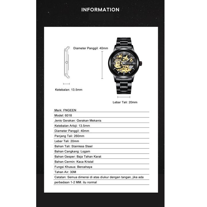 【Dijamin 100% Original】Jam Tangan Pria FNGEEN 6018 Mechanical Automatic Luxury Business Original Tahan Air Watch + Kotak Gratis ▪ TGE.544