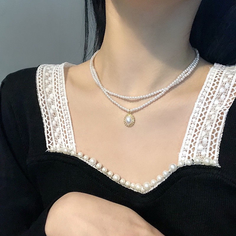 Kalung Choker Mutiara Ganda Gaya Retro Untuk Wanita