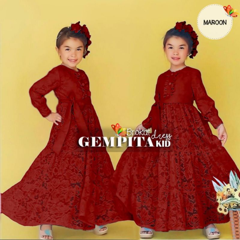 DRESS MAXY GEMPITA KID, BRUKAT PREMIUM, GAMIS, HIJAB, MUSLIM, DRESS