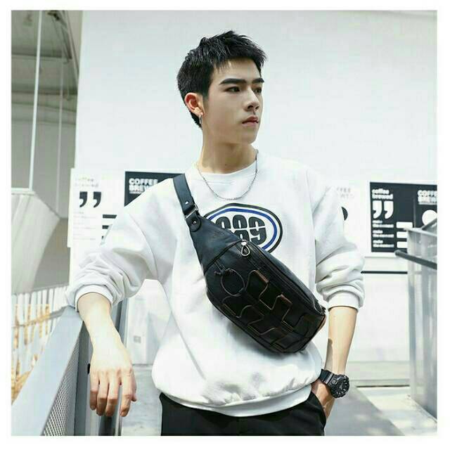 WAIST BAG IMPORT PRIA-TAS BAHU COWOK-TAS SELEMPANG KULIT-TAS DADA-SHOLDER BAG BRANDED IMPOR