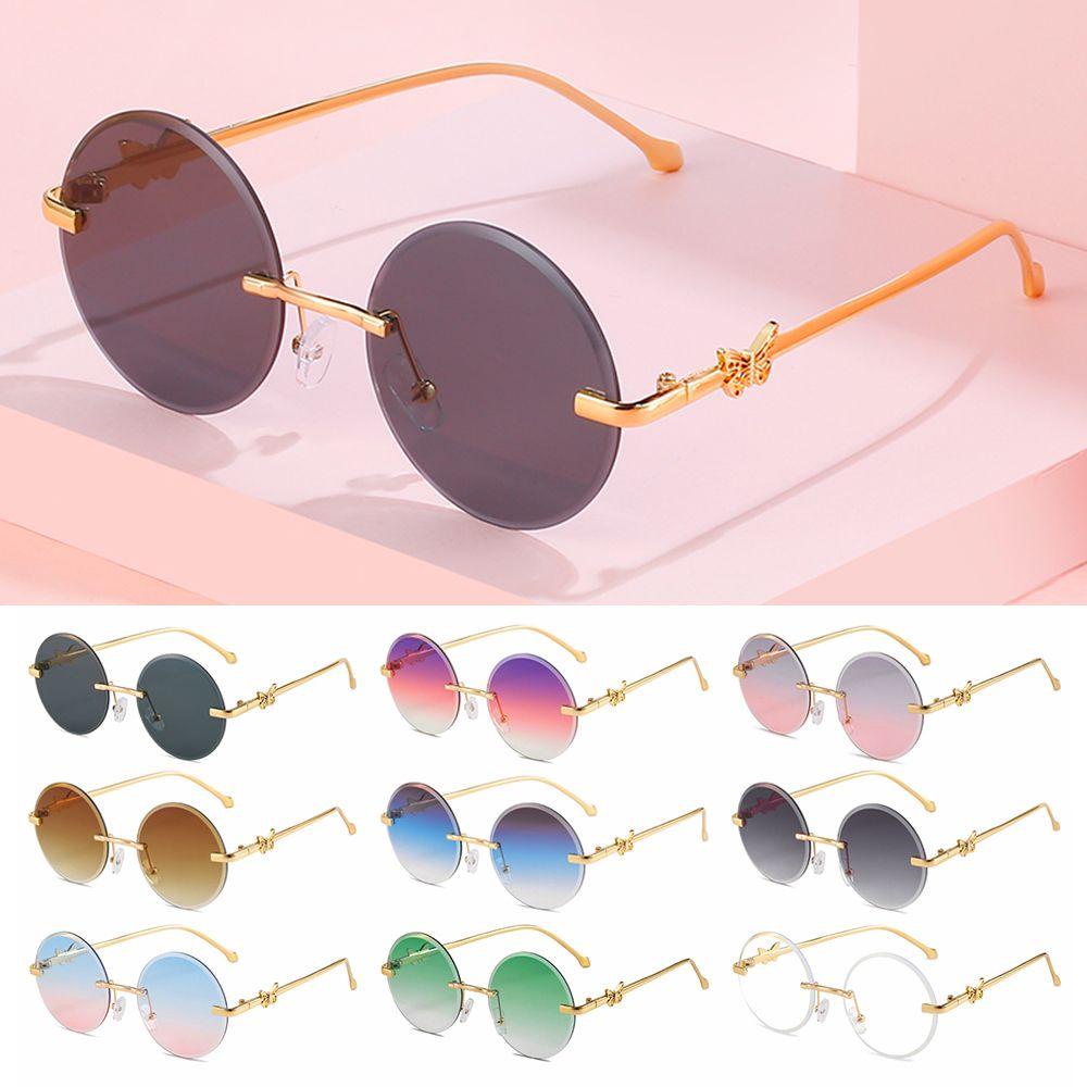 R-flower Sunglasses Untuk Wanita Perlindungan UV400 Butterfly Dekorasi Bingkai Logam Shades