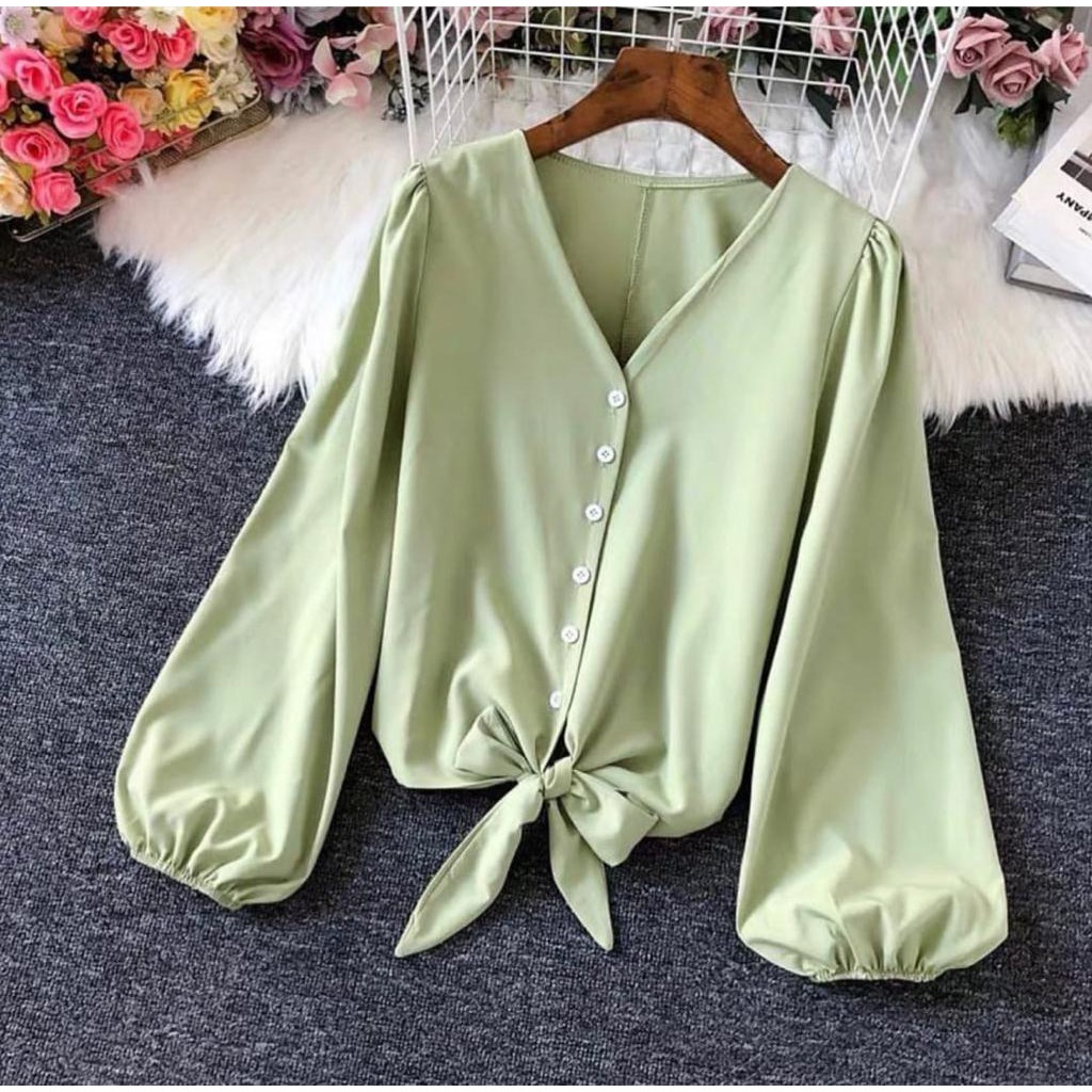 1KG MUAT 5PCS | DILA BLOUSE LENGAN BALON LILI BLOUSE KANCING HITS SELEBGRAM FASHION OOTD WANITA