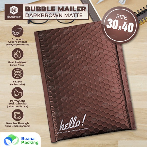 PLASTIK BUBBLE MAILER / AMPLOP BUBBLE PREMIUM METALLIC DARK BROWN - SECURITY BAG RUSFET 30X40