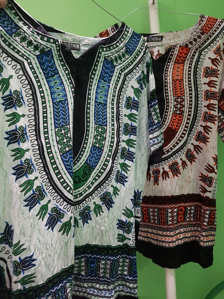 Baju Etnik Kaos Etnik Dashiki Bohemian Style All Size Pria Wanita Putih Cokelat