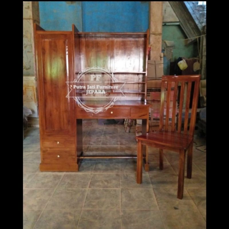 1set meja kursi belajar + Lemari kecil anak kayu jati mebel murah