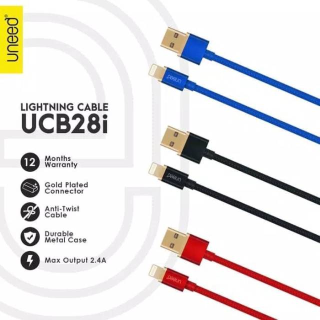 PRODUK UNEED ORIGINAL 100%
UNEED GOLD PLATED Kabel Data Lightning iPhone Fast Charging Max 2.4A