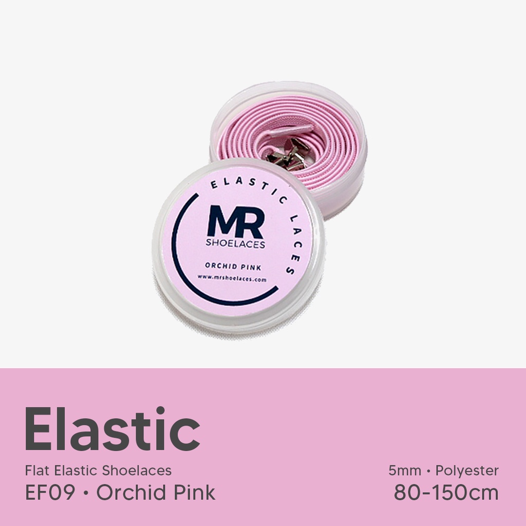 Original MR Shoelaces EF09 Elastic Pink Orchid Tali Sepatu Flat Elastis (Karet Lentur) with Metal Clip / Lock 100cm