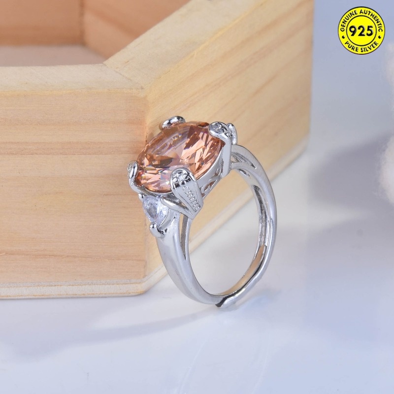 Morganite Cincin Berlian Imitasi Model Terbuka Warna Champagne Untuk Wanita