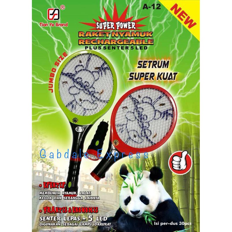 raket nyamuk batere besar & re-chargerable super jumbo senter 5 led - merk  Panda