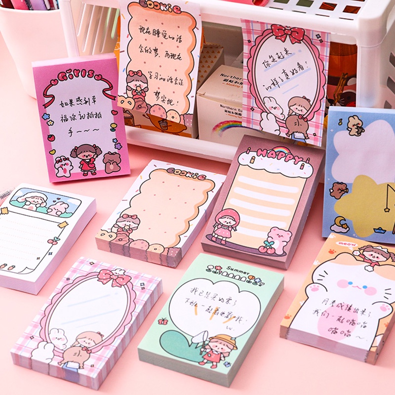 80 Sheets Mini Cartoon Bear&amp;Girl Series Sticky Notes Student Lovely Notepad