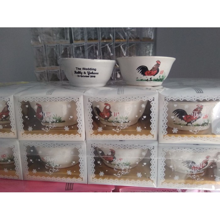  Souvenir  Pernikahan  Mangkok Mini Motif Ayam  Jago  Kemasan 