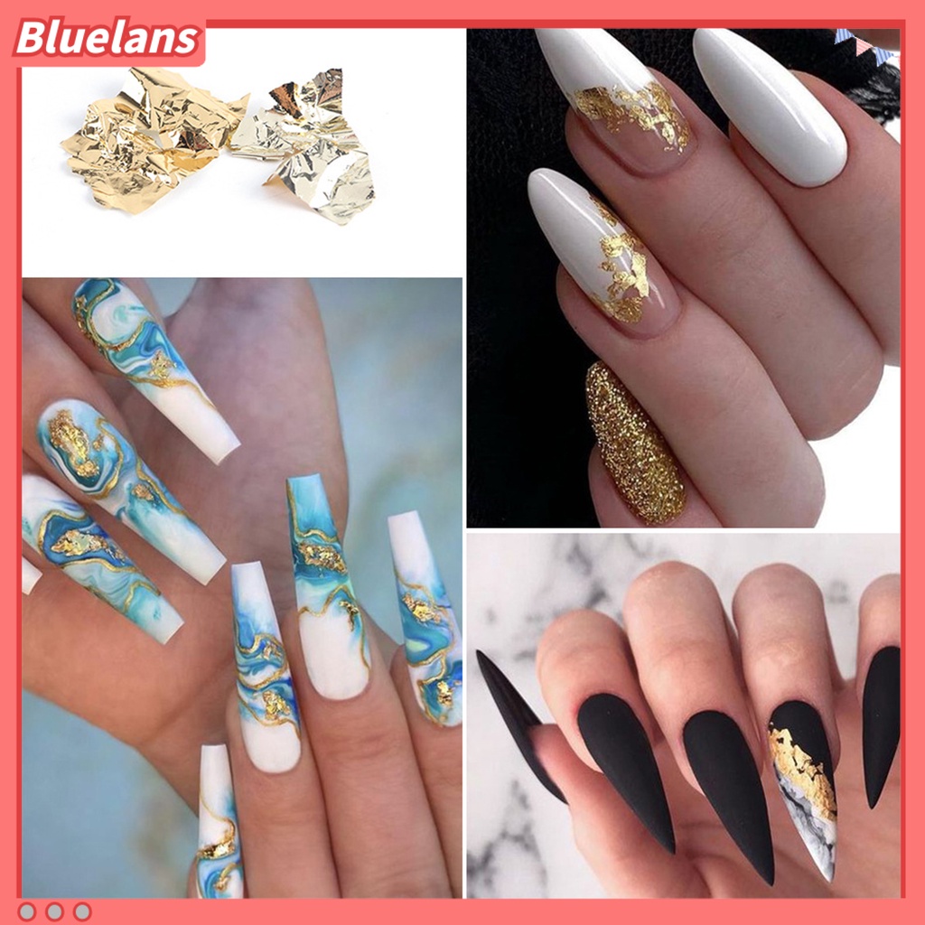 Bluelans Stiker Nail Art Bahan Foil Warna Emas Silver Untuk Dekorasi Manicure Wanita