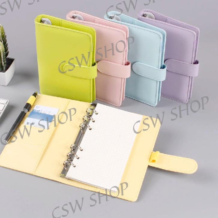 

ヵ Macaron PU Leather Notebook Binder A5 Album Binder 6 Lubang ㊍