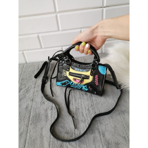 BALENCIAGA GRAFFITI CALFSKIN NANO CITY BAG