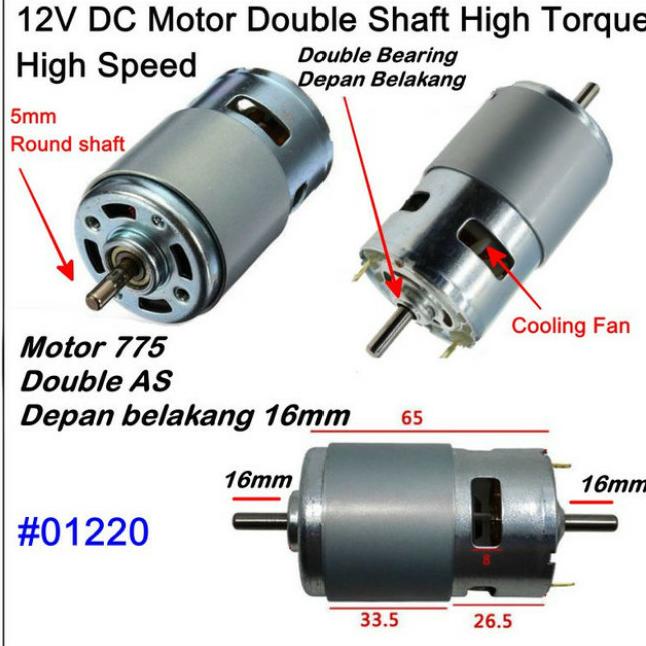 ;&;&;&;&] Dinamo DC Double Axis Bearing Motor 775 High Speed Torsi Bor Gerinda