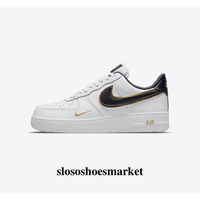 Nike Air Force 1 Double Swoosh White Black Metallic Gold