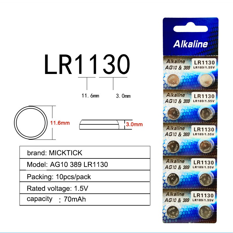 Baterai Batere Jam tangan Kalkulator Kancing Button Cell AG10 389 SR54 LR54 LR1130 GP189 1130