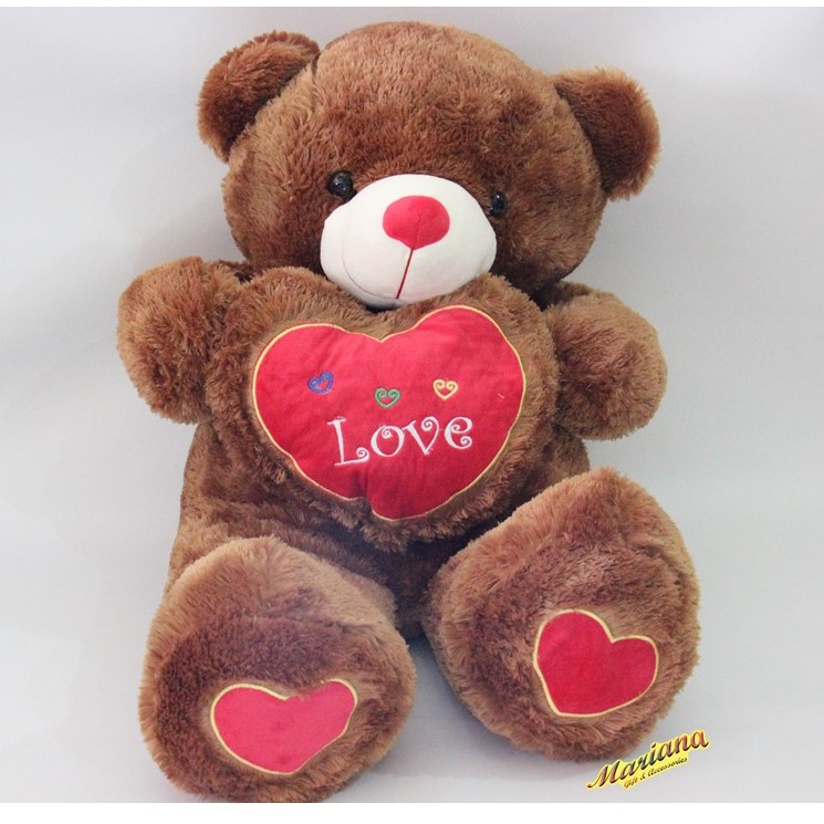 Boneka Bear Beruang Love Size Jumbo Cokelat Cream Pink