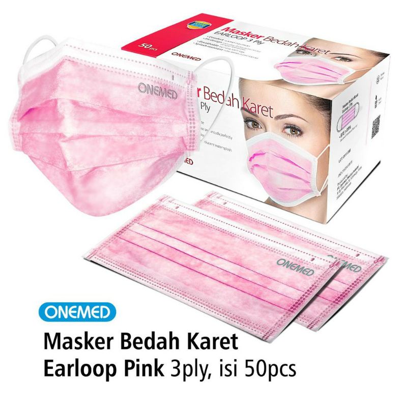 Segel Masker Bedah medis Karet Earloop Onemed 3 ply 50pcs Nyaman Soft dipakai