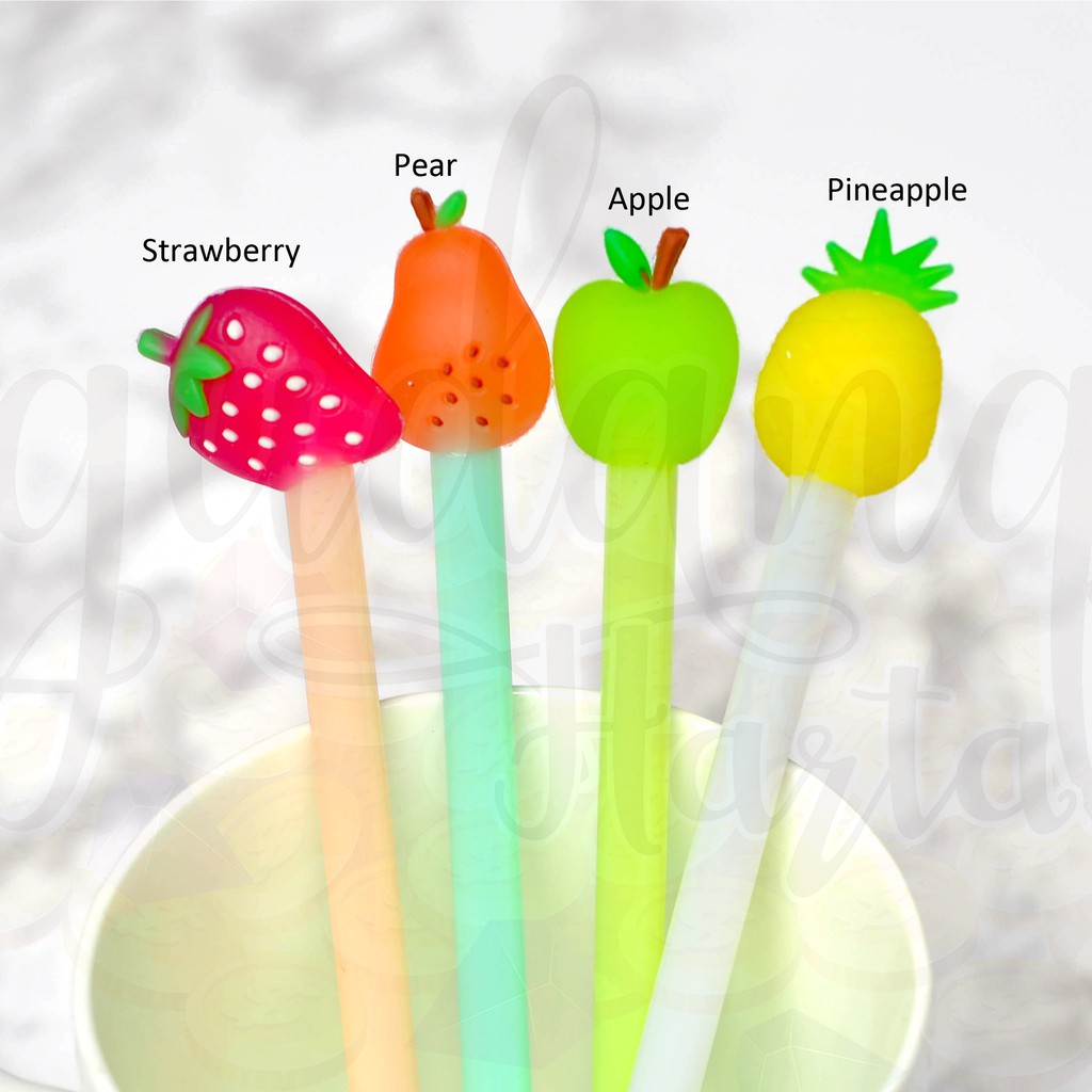 Pulpen Buah Lucu Strawberry Pear Apple Pineapple Nanas Apel Unik