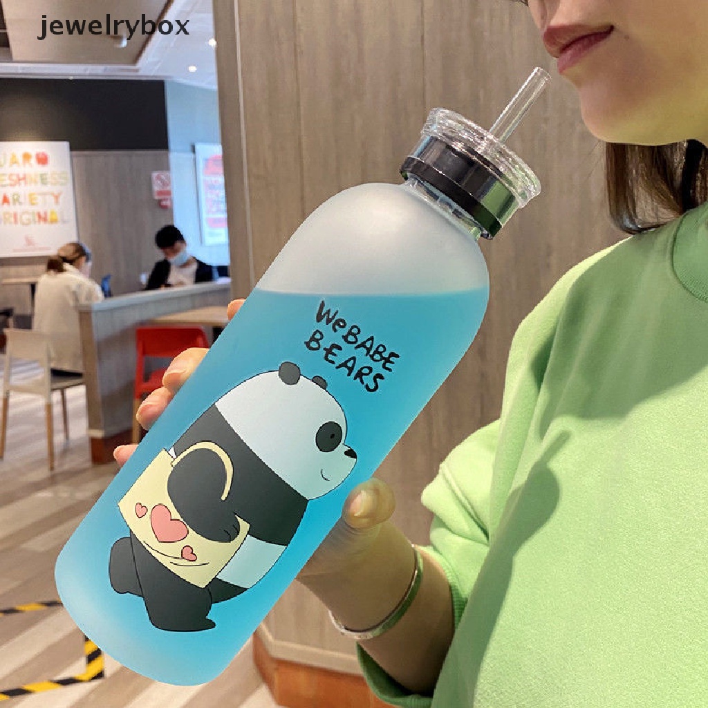 Botol Minum Bahan Plastik Buram Transparan Motif Kartun Panda Dan Beruang Ukuran 1000ml