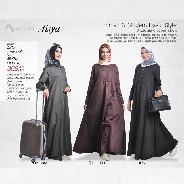 Gamis Katun Original DAMOZA AISYA ( Black, Cappucino, Beige )