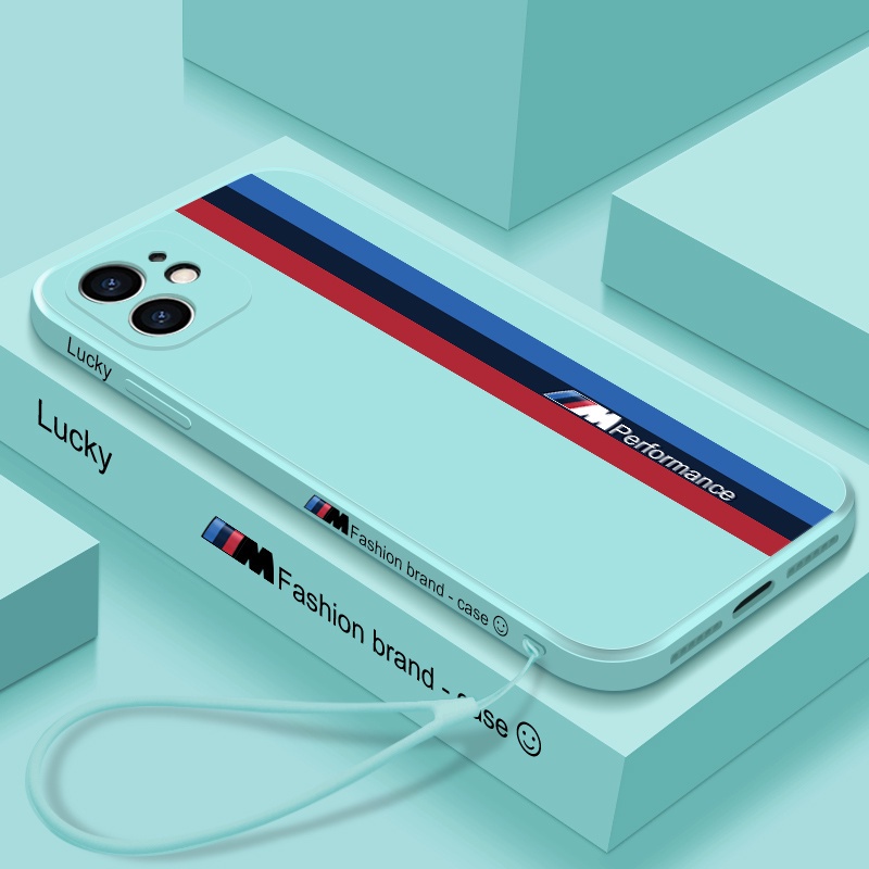 BMW Hand strap + liquid case iPhone 12 pro max 11 pro max Xs max XR 7/8/se2020 7plus/8plus all-inclusive soft shell casing iphone-Mint Green