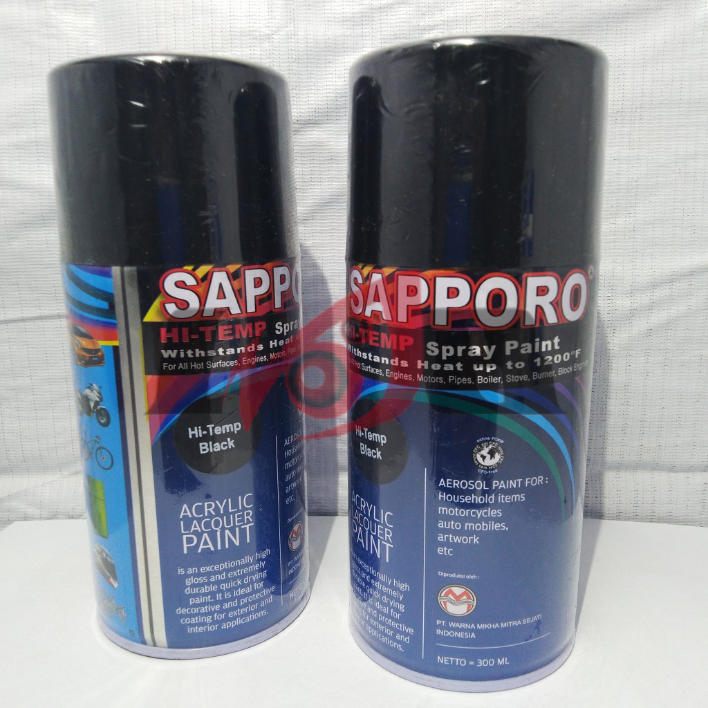 Sapporo Black Hi-Temp Cat Semprot Saporo Hitam Anti Tahan Panas Api