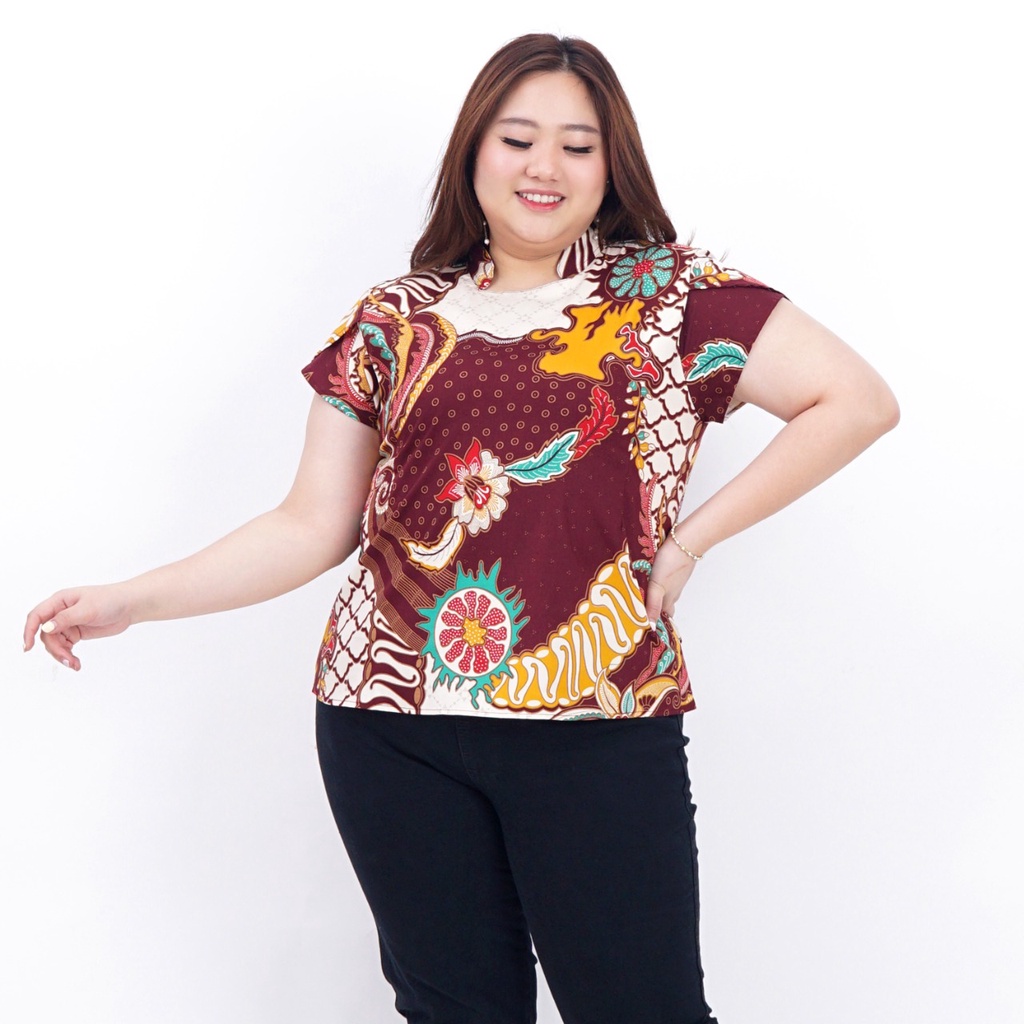 ATASAN BLOUSE BATIK WANITA BIG SIZE 569-Maroon BG