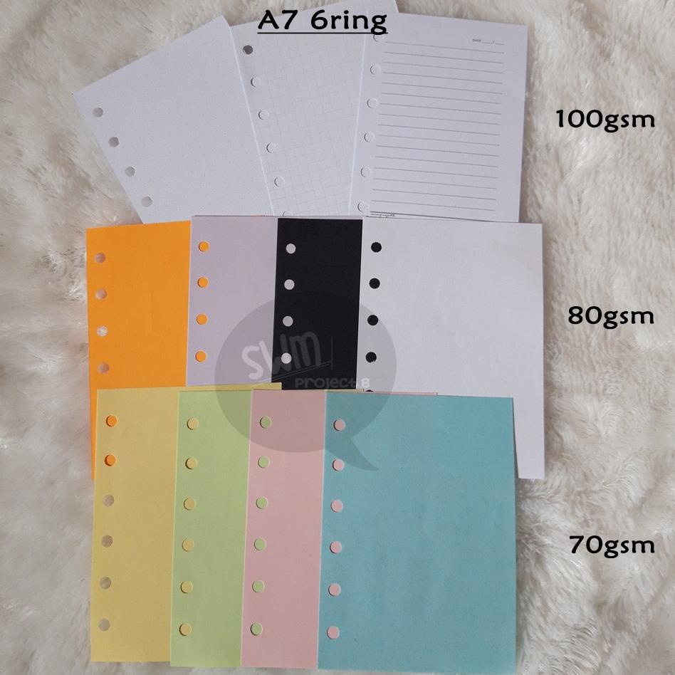 

[DISCOUNT ELV51] A7 6ring - isi binder refill loose leaf kertas file filler color warna polos bergaris kotak titik Terlaku.