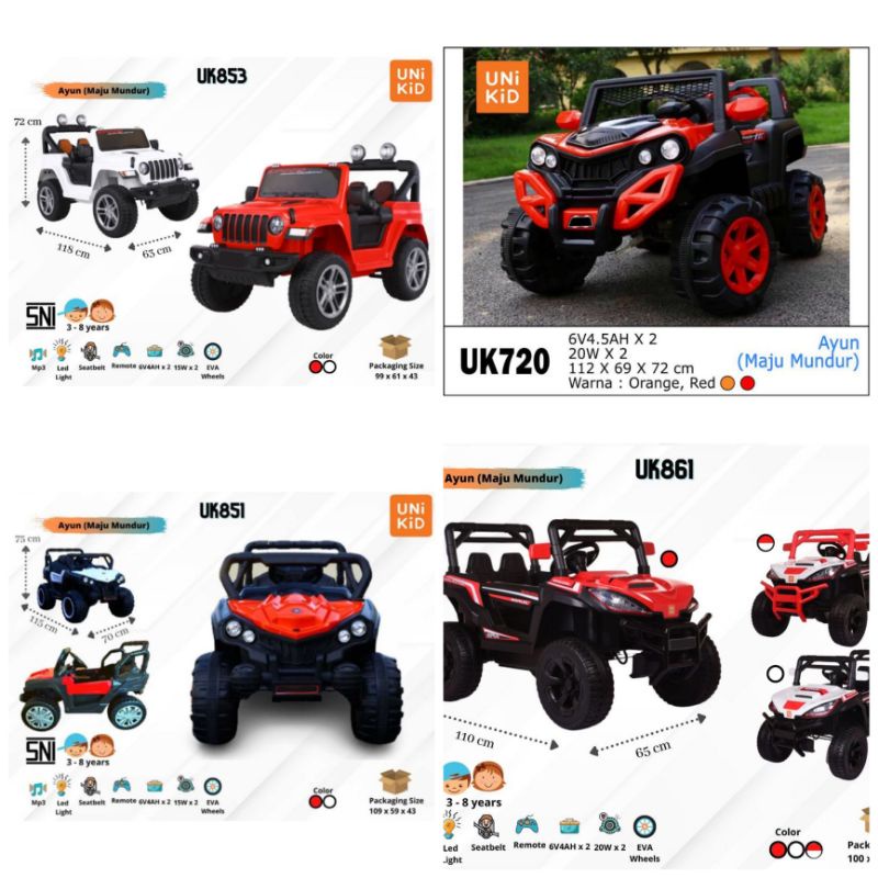 Mobil Aki Mainan Anak Unikid Jeep Jumbo UK 851/ 853 / 720 Ban Karet