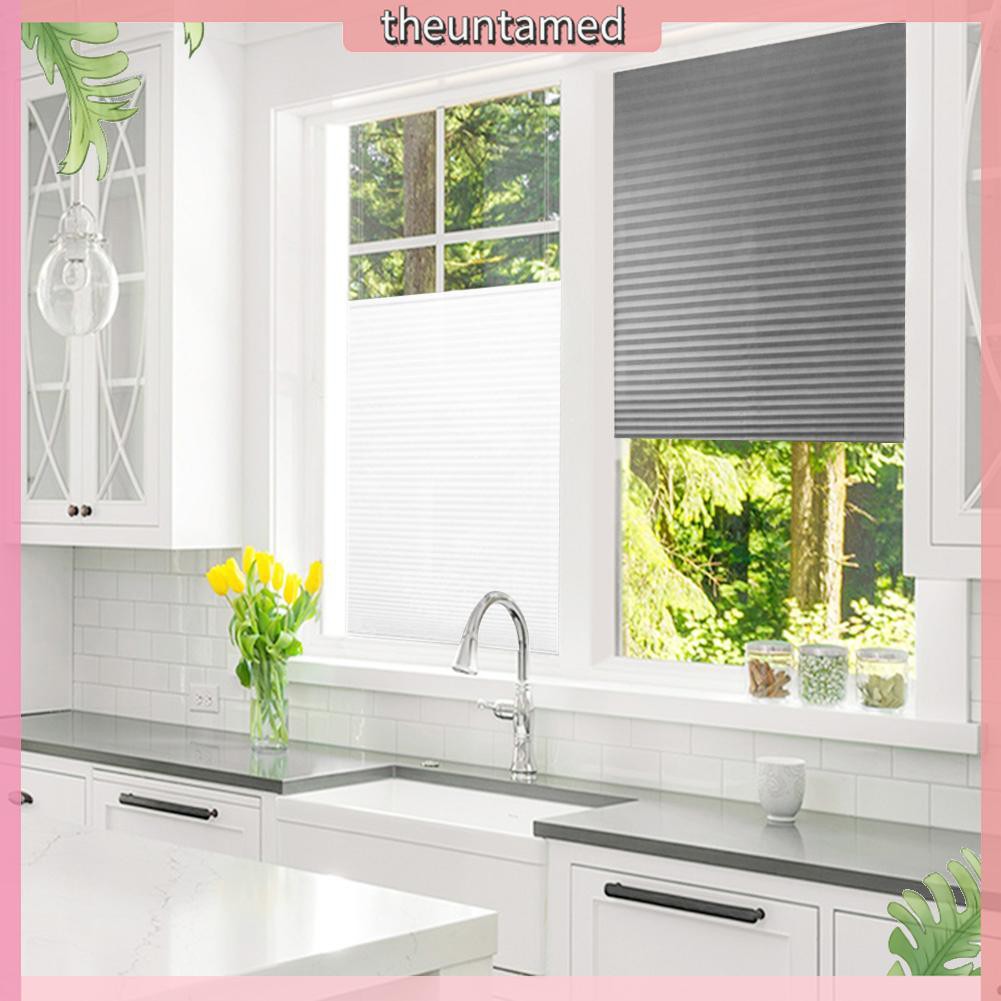 Ready Self Adhesive Pleated Blinds Kitchen Half Blackout Window Curtains Grey Shopee Indonesia