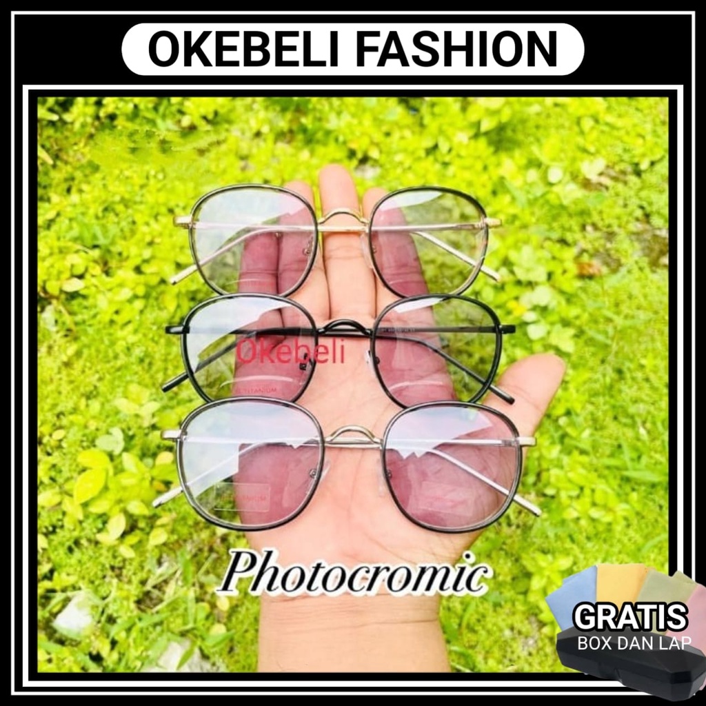 NEW FREE BOX LAP KACAMATA PHOTOCROMIC OVAL TANGKAI BESI MODEL TERBARU FASHION WANITA PRIA