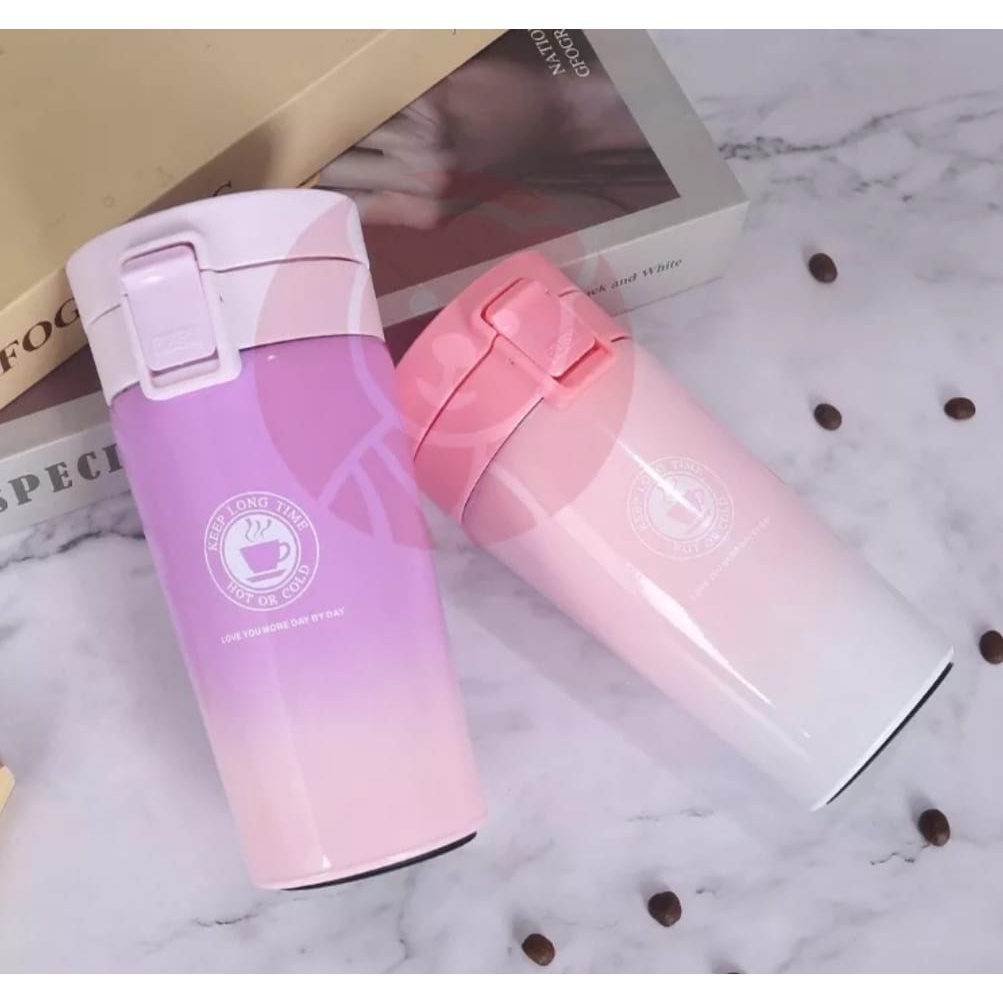 Termos Travel Mug Coffee Gradasi Tahan Air Panas &amp; Dingin Coffee Cup Stainless Steel 380 ML / Thermos Kopi Teh Mini 350 ml High Quality Viral Berkualitas Untuk Penyimpanan Minuman Air Panas &amp; Dingin Design Terbaru Kekinian Mug Botol minum Coffee &amp; Tea