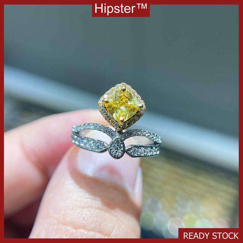 Classic Super Shiny Bright Yellow Diamond Heart-Shaped Ring