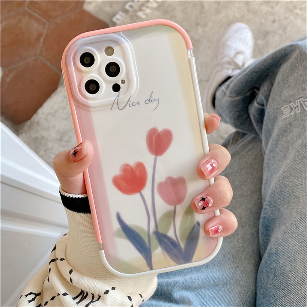 Dua Warna Pola Bunga Yang Dapat Dilepas Casing iPhone Silikon Lembut Cxh4